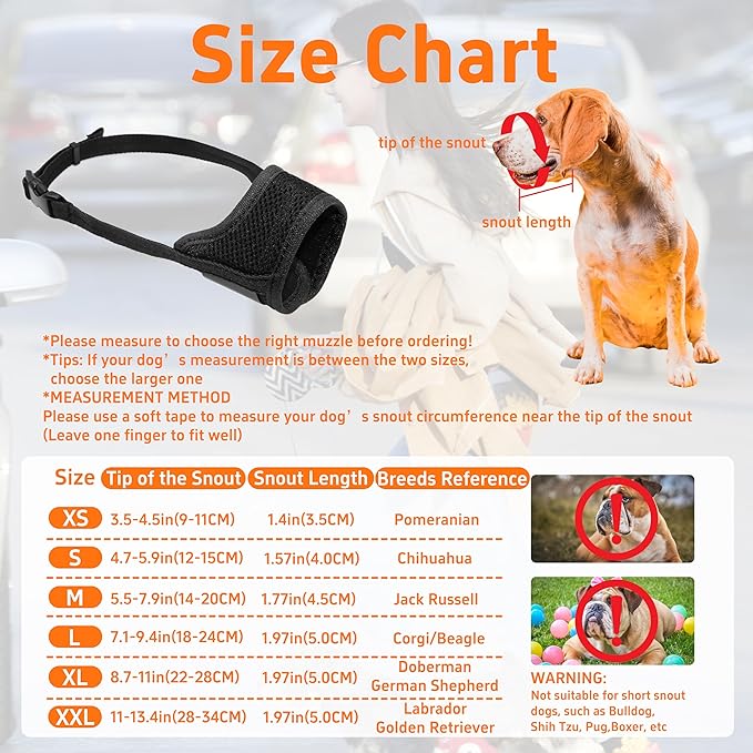 Dog Muzzle, Soft Breathable Muzzle for Small Medium Large Dogs, Air Mesh Nylon Muzzle Cover Prevent Biting Barking Chewing, Adjustable Drinkable Pet Muzzle 6 Sizes(Black,M)
