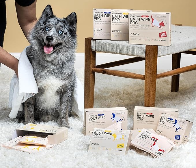 Himmy Large Pet Wipes for Dogs and Cats - 12" x 18" Bath Wipes for Cleaning, Deodorizing, Conditioning, Anti-Itch Grooming, Wet Dog Wipes for Paws, Butt, Ear, Eye, Face, Body Lavender