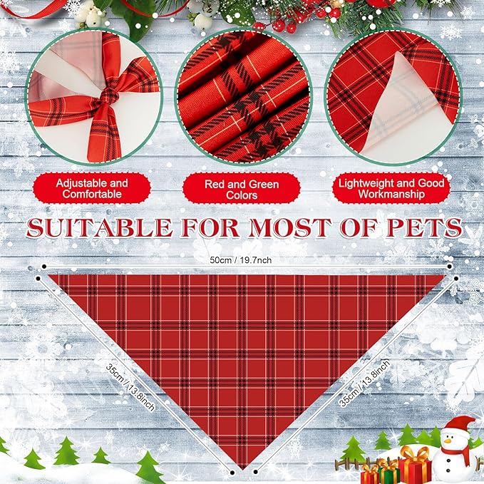 Abbylike 100 Pcs Christmas Dog Bandanas Bulk Red and Green Buffalo Plaid Bandanas for Dogs Triangle Kerchief Bibs Scarf for Pet Xmas Costume Photo Props Accessories, 25 Styles (19.7 x 13.8 x 13.8)