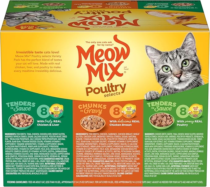 Meow Mix Poultry Selections Wet Cat Food, Variety Pack, 2.75 Ounce Cup (Pack of 24)