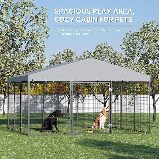 Kurapika 10x10x6 FT Heavy-Duty Outdoor Dog Enclosure, Galvanized Steel Fence, Dual Safety Lock & Weatherproof UV-Resistant Cover for Outdoor Spaces Yard, Garden & Patio