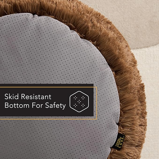 TOWN & COUNTRY LUXE CuddleTown Fuzzy Solid Donut Pet Bed, Soft, Cozy & Calming, Non-Slip Bottom, 100% Machine Washable, Brown, XS 19"x19"x7" Round