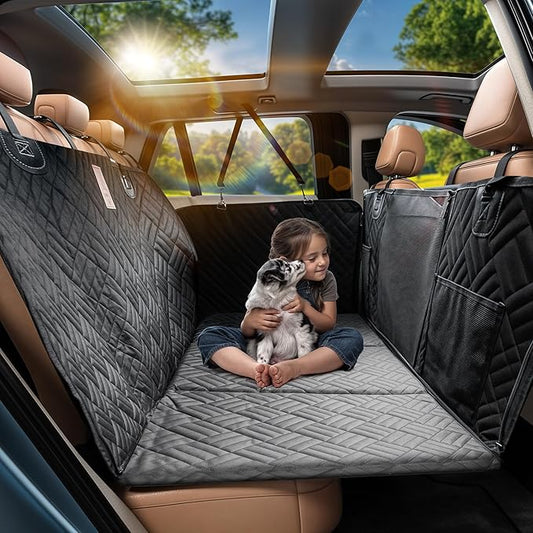 Dog Back Seat Cover Hard Bottom - 2025 Upgraded Materials - 6.4mm Support Boards Holds 400lbs - Waterproof Dog Hammock for Car, SUV & Truck - Pet Seat Cover for Back Seat - Backseat Extender for Dogs