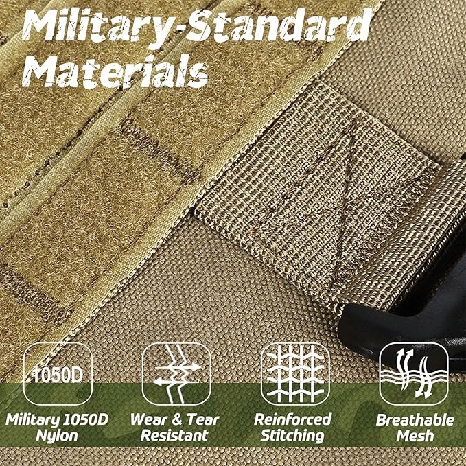 rabbitgoo Tactical Dog Harness Medium Sized, Heavy Duty Pet Harness with Handle, No-Pull Service Vest Medium Breed, Adjustable Military Dog Vest for Training Hunting Walking, Brown, M