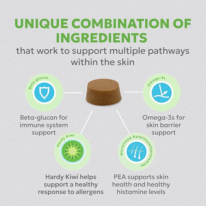 Nutramax Dermaquin Skin Support Supplement for Small to Medium Dogs and Cats, Supports Healthy Response to Allergens, with Hardy Kiwi, Omega-3s, and More, Tasty Soft Chews, 60 Count