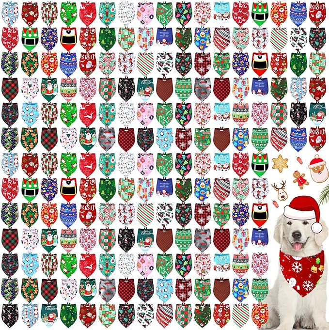 Newwiee 200 Pcs Christmas Dog Bandanas Bulk Adjustable Triangle Bibs Scarf Christmas Bat Skull Ghost Spider Pet Holiday Xms Scarf Accessories for Dog Cat (Large)