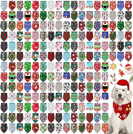 Newwiee 200 Pcs Christmas Dog Bandanas Bulk Adjustable Triangle Bibs Scarf Christmas Bat Skull Ghost Spider Pet Holiday Xms Scarf Accessories for Dog Cat (Large)