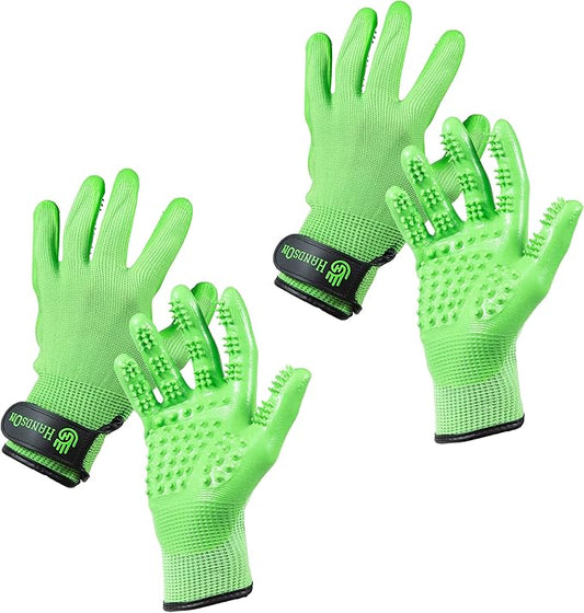 Handson Pet Grooming Gloves - #1 Ranked, Award-Winning Cat, Dog & Horse Hair Remover Gloves - Bathing, Shedding & Massaging Tool - Gentle Brush for Long & Short Fur (2 Pairs, Green, Medium)
