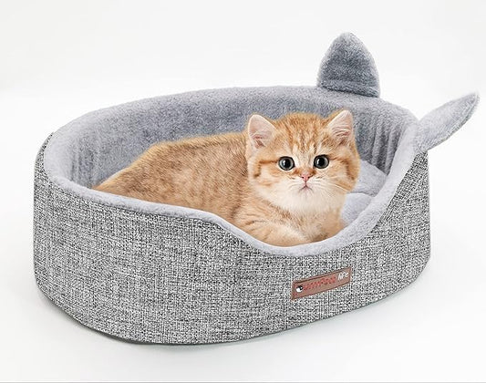 Oval Pet Beds for Cats and Small Dogs, Snuggery Bolster Pet Bed, Ultra Soft Short Plush, Washable High Resilience PP Cotton, and More (Medium, Gray)