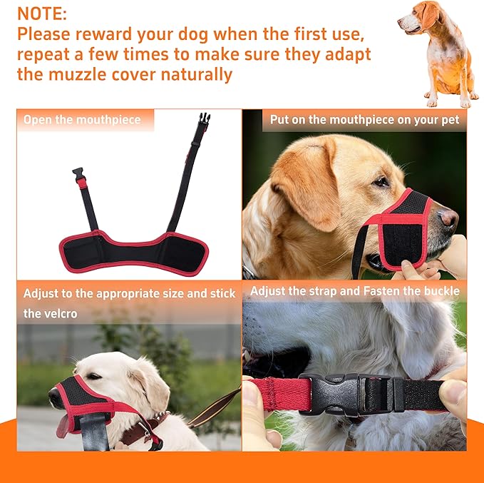 Dog Muzzle, Soft Breathable Muzzle for Small Medium Large Dogs, Air Mesh Nylon Muzzle Cover Prevent Biting Barking Chewing, Adjustable Drinkable Pet Muzzle 6 Sizes(Red,S)