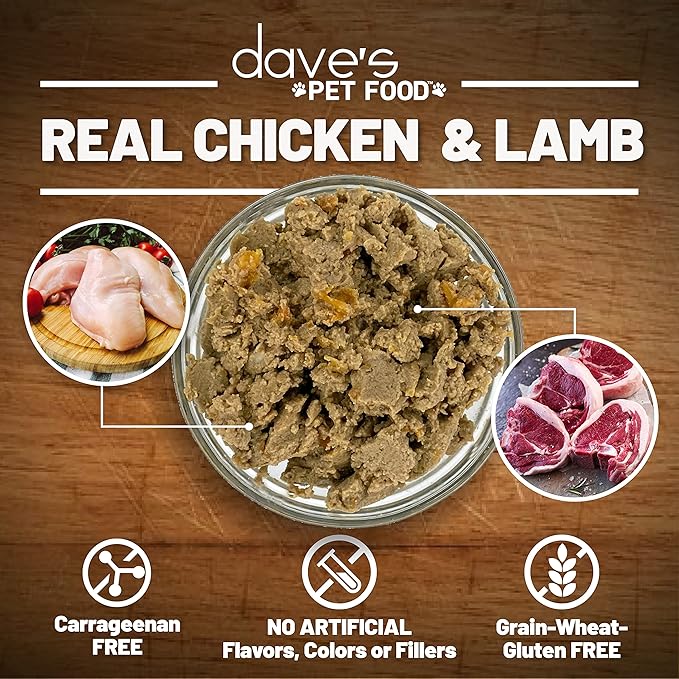 Dave's Pet Food Grain Free Wet Cat Food (Chicken & Lamb Dinner Pate), Made in Canada Naturally Healthy Canned Cat Food, Added Vitamins & Minerals, Wheat & Gluten-Free, 5.5 oz Cans (Case of 24)