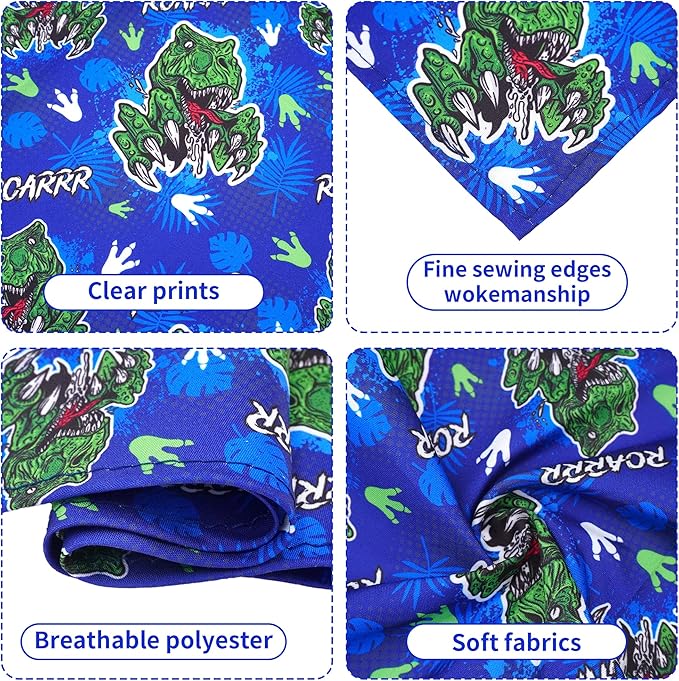 7 PCS Medium Dinosaurs Dog Bandanas Hemming Seam Edge Dog Bandana for Small Dogs Print One Side Large Cats Scarfs Party Grooming M
