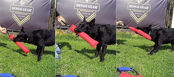 Dingo Gear French Linen tug Toy for Dog, Dog Bumper for Training, Agility, tug of war, Dog bite Pillow for Strong Dog, 1handle 18" red S00065