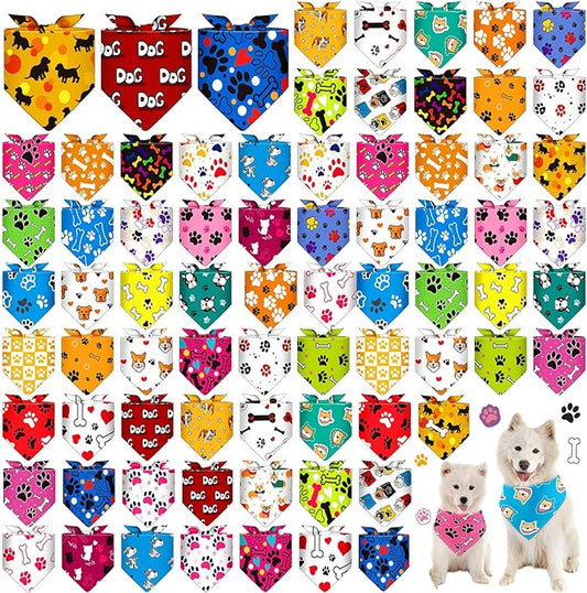 Sanwuta 72 Pcs Dog Bandana Bulk Washable Puppy Triangle Scarfs Cat Bandanas Adjustable Soft Cute Pet Triangle Bibs Accessories for Small Medium Dogs Cats Pets Costume(PET Pattern)