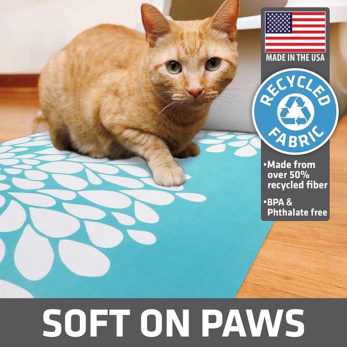 Drymate Original Cat Litter Mat, Contains Mess from Box, Protects Floors, Urine-Proof, Machine Washable, Soft on Kitty Paws, Absorbent, Waterproof (USA Made, Recycled Content) (20”x28”)(Rejuv Blue)