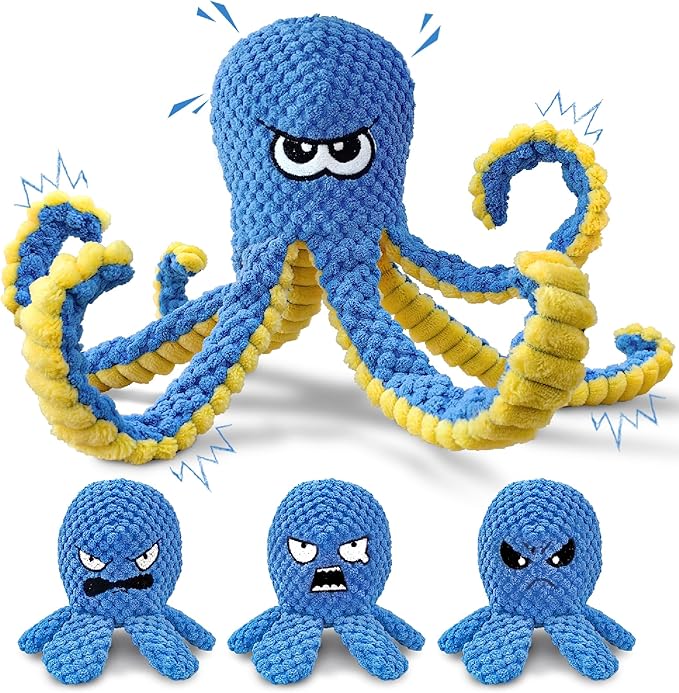 Interactive Dog Toys Octopus, 4 Pack Squeaky Hide And Seek Large Dog Toys to Keep Them Busy, Tough Plush Chew Toy, Tug of War Doggie Toy for Small,Medium and Large Breeds, Puppy Toys Puzzle