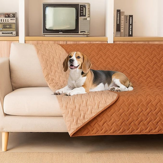 gogobunny 100% Double Sided Waterproof Dog Blanket Soft Pet Bed Cover Reversible Protect Furniture Couch Sofa Car for Puppy Cat Kids (Dark Pumpkin/Light Pumpkin, 82x82 Inch (Pack of 1))