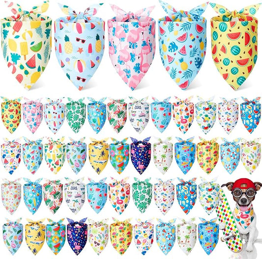 Sweetude 50 Pcs Dog Bandanas Bulk for Summer Hawaii Puppy Bandanas Adjustable Triangle Scarf Set Holiday for Small Medium Large Pet Costume Accessories(31.5 x 21.7 x 21.7 Inch, Flamingo)
