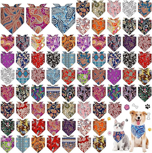 Sanwuta 72 Pcs Dog Bandana Bulk Washable Puppy Triangle Scarfs Cat Bandanas Adjustable Soft Cute Pet Triangle Bibs Accessories for Small Medium Dogs Cats Pets Costume (Paisley Pattern)