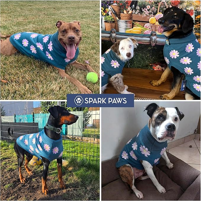 Spark Paws Knit Dog Sweater – Ultra Soft Warm Winter Dog Sweater for Small, Medium & Large Dogs – Stretch Fit Pet Sweater for French Bulldog, Pitbull, Girl & Boy Dogs Jacket, (Flower,3XL)