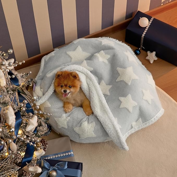 Lesure Waterproof Dog Blanket for Small Dogs - Washable Double Sided Dog Blankets with Warm Jacquard Shag and Soft Sherpa Fleece, Pet Cat Blanket for Couch Protection, 3D Textured Star, Grey
