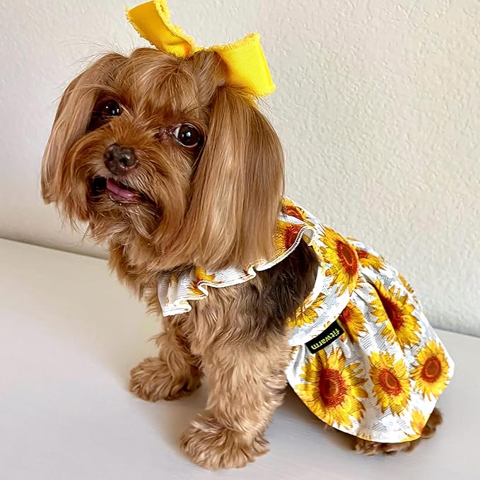 Fitwarm Dog Sunflower Dress, Dog Clothes for Small Dogs Girl, Pet Cat Apparel, White, Yellow, Red, XS