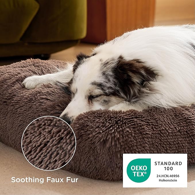 Bedsure Washable Extra Large Dog Bed for Crate, Faux Fur Dog Crate Pad for Large Breed, Plush Soft Comfort Dogs Sleeping Mat, Anti-Slip Pet Kennel Pad, 41" x 29", Dark Brown