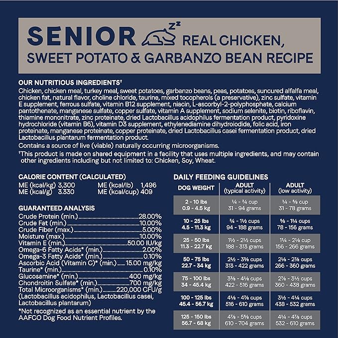 Canidae Pure Limited Ingredient Premium Dry Dog Food for Seniors, Real Chicken, Sweet Potato & Garbanzo Bean Recipe, 22 lbs, Grain Free