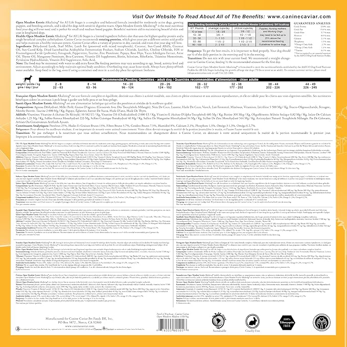 Canine Caviar - Open Meadow: Lamb & Pearl Millet Alkaline Dry Dog Food, Limited Ingredients, Gluten-Free, Based on Science & Research, Veterinary Alternative Diet (11 Pound Bag)