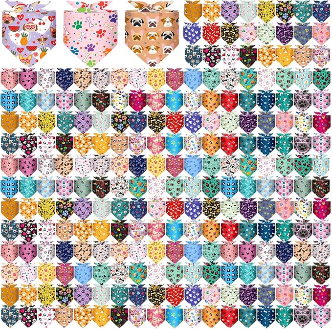 Geyoga 240 Pcs Halloween Dog Bandanas Bulk Thanksgiving Pet Bandanas Adjustable Fall Triangle Dog Grooming Scarf Bibs Kerchief for Small Medium Large Cats Pet Costume A(Paw Print)