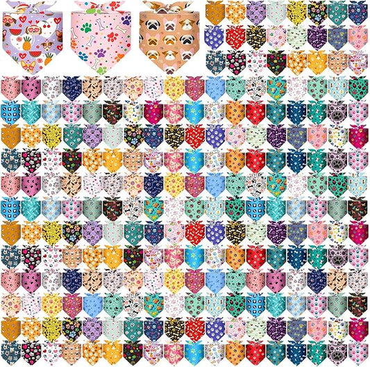 Geyoga 240 Pcs Halloween Dog Bandanas Bulk Thanksgiving Pet Bandanas Adjustable Fall Triangle Dog Grooming Scarf Bibs Kerchief for Small Medium Large Cats Pet Costume A(Paw Print)