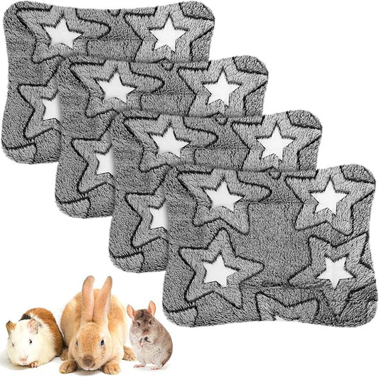Haull 4 Pcs Waterproof Guinea Pig Bedding Winter Guinea Pig Bed Plush Cage Liners Soft Dog Cat Mat Reversible Winter Cozy Animal Pee Pad Hamster Bed Mat for Bunny(Gray Star,13 x 10 Inch)