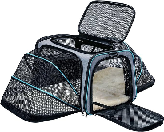 Cat Dog Carrier - Airline Approved Expandable Soft-Sided Pet Carrier with Removable Fleece Pad and Pockets, for Cats/Puppy and Small Animals Large(2 side expandable)