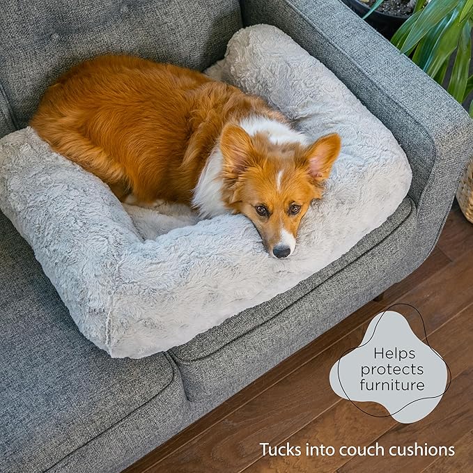 Best Friends by Sheri Calming Dog Blanket with Supportive Bolster, Machine Washable Faux Fur Pet Throw, Gray, Medium