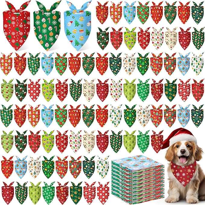 240 Pcs Christmas Bandanas for Dogs Xmas Bandanas Bulk with Santa Snowflake Candy Cane Patterns Soft Bibs Adjustable Triangle Doggie Scarf for Small Medium Large Pet 25.6 x 17.7 x 17.7 Inch