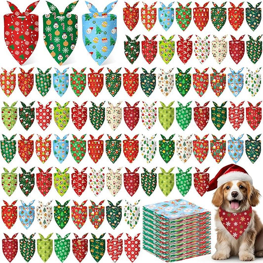 240 Pcs Christmas Bandanas for Dogs Xmas Bandanas Bulk with Santa Snowflake Candy Cane Patterns Soft Bibs Adjustable Triangle Doggie Scarf for Small Medium Large Pet 25.6 x 17.7 x 17.7 Inch