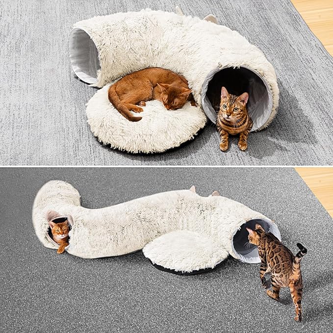 NEZIN Cat Tunnel with Cat Bed for Indoor Cats, Multifunctional Donut Tunnel Playground Toys for Cats Kitten