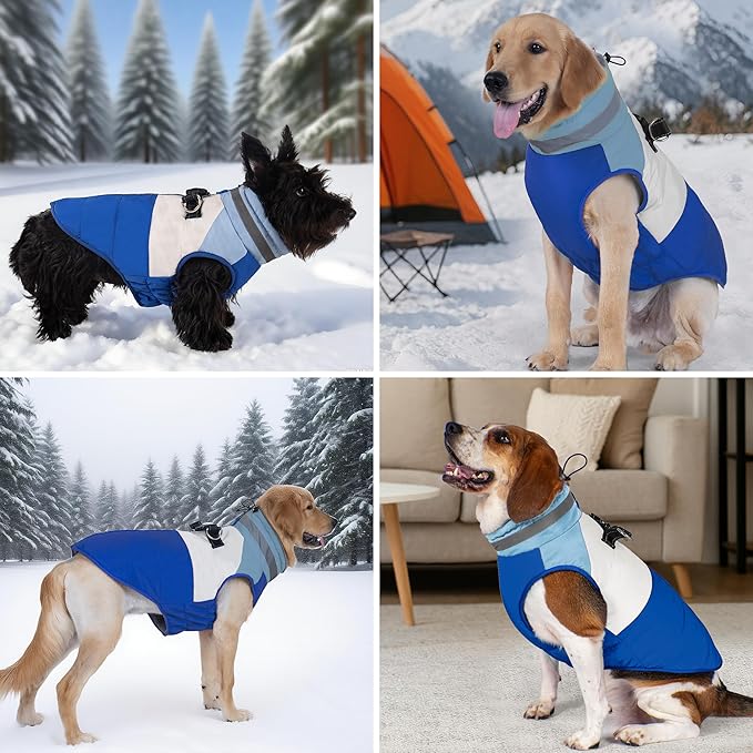 azuza Dog Coat Waterproof Winter Coat for Small Dogs, Warm Fleece Vest with Reflective Strips & Built-in Harness, Windproof Back Zipper, Blue S