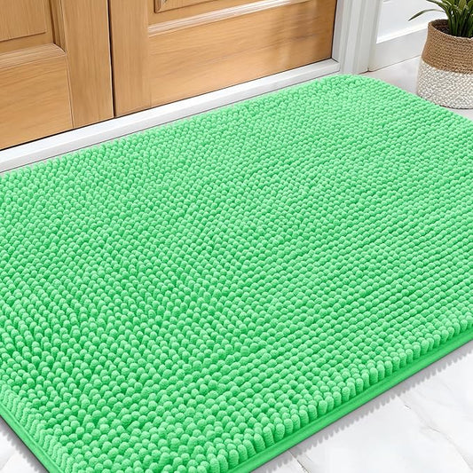 OLANLY Dog Door Mat for Muddy Paws 30x20, Absorbs Moisture and Dirt, Absorbent Non-Slip Washable Doormat, Quick Dry Chenille Mud Mat for Dogs, Entry Indoor Entryway Carpet for Inside Floor, Mint Green