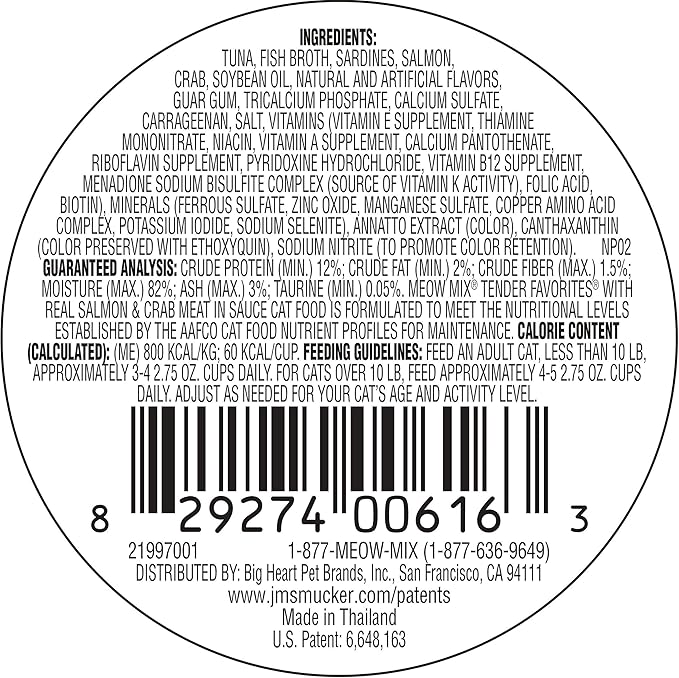 Meow Mix Tenders in Sauce Wet Cat Food, Salmon & Crab, 2.75 Ounce Cup (Pack of 12)