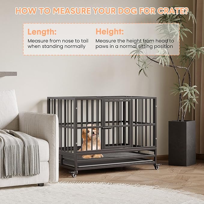 Heavy Duty Metal Dog Crate, 37 in Double Door Dog Cage with Wheels, Folding Indoor Pet House with Removable Tray Perfect for Small, Medium and Large Pets