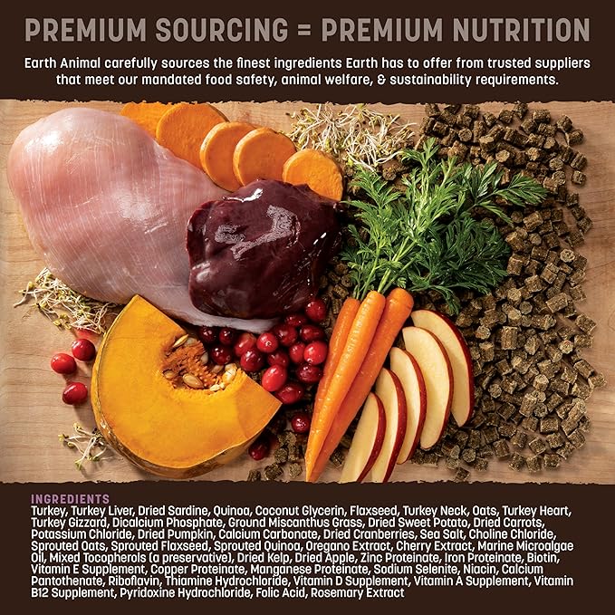 Earth Animal Wisdom Air Dried Dog Food | Turkey Recipe Premium Natural Dog Food | All Breeds & Ages | Made in The USA | 8 Pound Bag