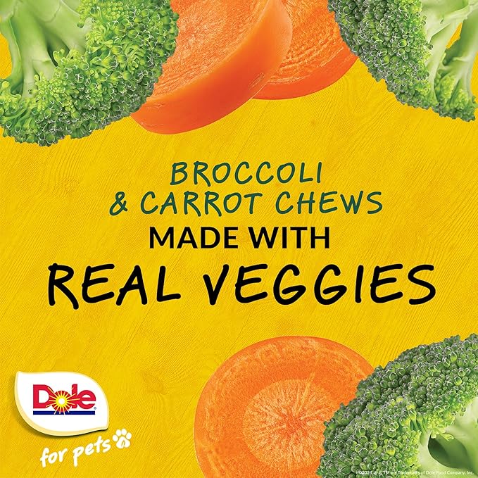 Dole for Pets Freshly Fetched Dog Chews, Assorted Broccoli & Carrot Flavor Dog Treats | Flavored with Real Veggies, No Wheat, Corn, Soy, Artificial Flavors, Colors, or Preservatives, 7 Ounce - 6 Pack