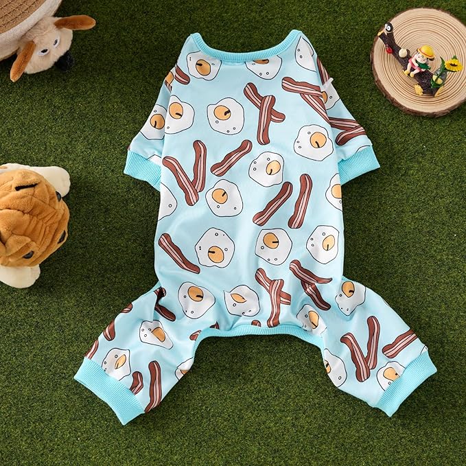 Dog Pajamas Onesie for Small & Medium Dogs - Polyester, Cozy, Wrinkle-Resistant Four-Legged Apparel (Light Blue, Medium)