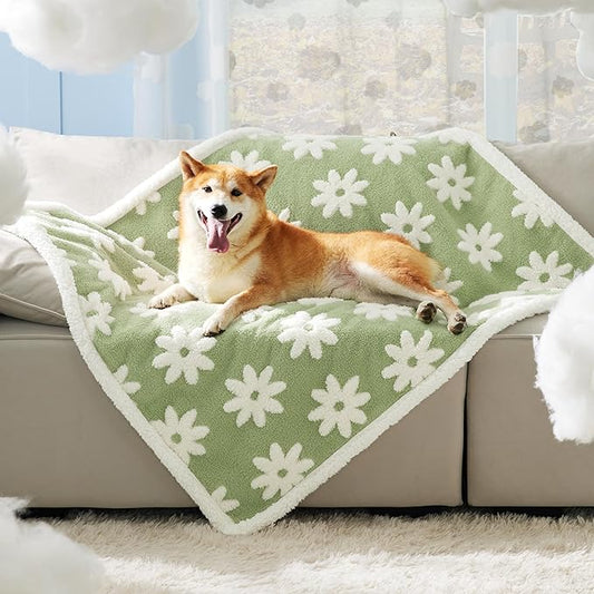 LE SURE Waterproof Dog Blanket for Large Dogs - Washable Double Sided Dog Blankets with Warm Jacquard Shag and Soft Sherpa Fleece, Pet Cat Blanket for Couch Protection, 3D Textured Cloud, Green