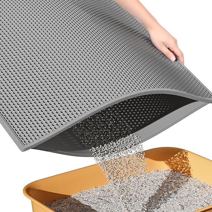 ESTHELLO Cat Litter Mat, Cat Litter Trapping Mat, Honeycomb Double Layer Design, Easy to Clean,Washable (24’’ x 15’’ Gray