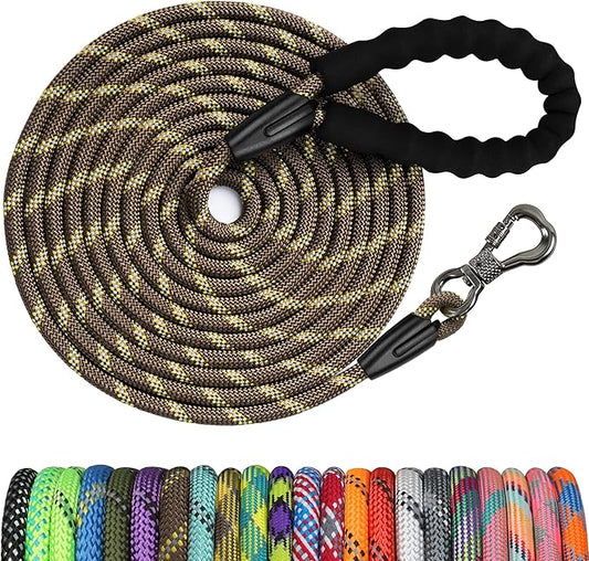 NTR Heavy Duty Dog Leash, 50FT Training Leash with Swivel Lockable Hook and Comfortable Padded Handle, Dog Lead for Walking, Hunting, Camping, Backyard for Small Medium and Large Dogs, Brown