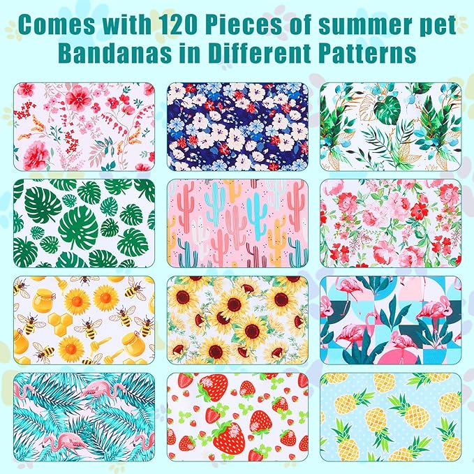 Amylove 120 Pcs Halloween Dog Bandanas Bulk Thanksgiving Day Holiday Triangle Dog Pack Puppy Kerchief Bandana Adjustable Pet Scarf for Pet Cat Costume Accessories Decor(Flower)