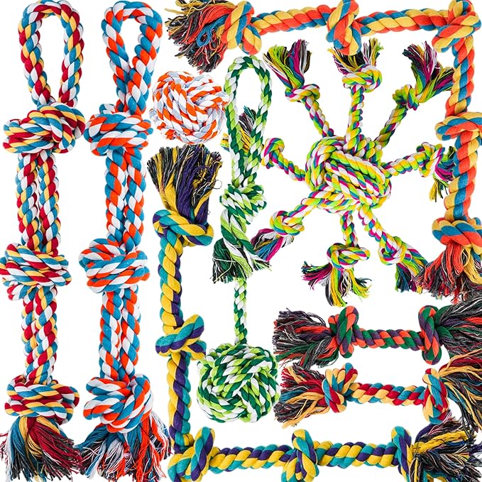 Dog Rope Toys for Large/Medium Dogs, Nearly Indestructible Dog Toys Set With Eight Legs Ball for Aggressive Chewers,Full of Attractiveness, Heavy Duty Natural Cotton Rope Chew toy, Tug Toy 9 Pack