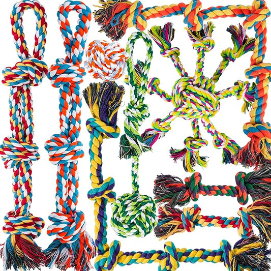 Dog Rope Toys for Large/Medium Dogs, Nearly Indestructible Dog Toys Set With Eight Legs Ball for Aggressive Chewers,Full of Attractiveness, Heavy Duty Natural Cotton Rope Chew toy, Tug Toy 9 Pack